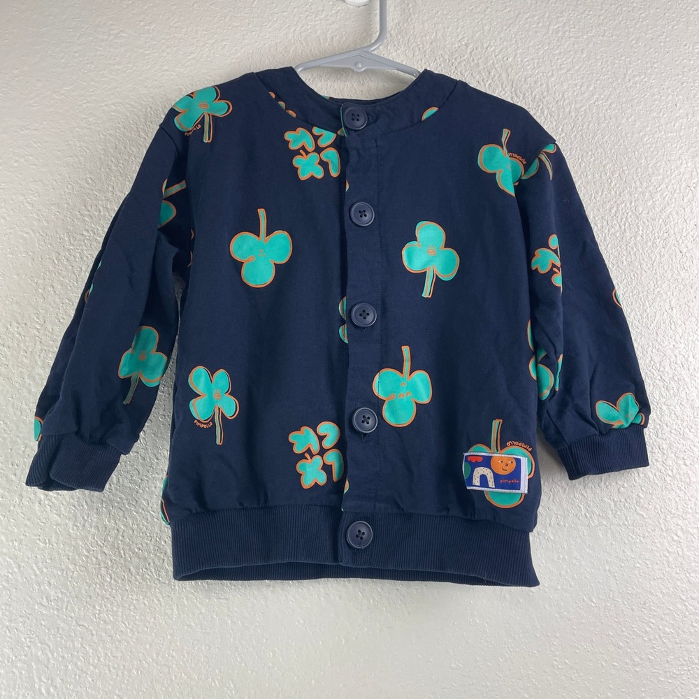 Pimpelle Kids Navy Blue Clover Print‎ Button Front Sweatshirt Jacket Size 110 3T